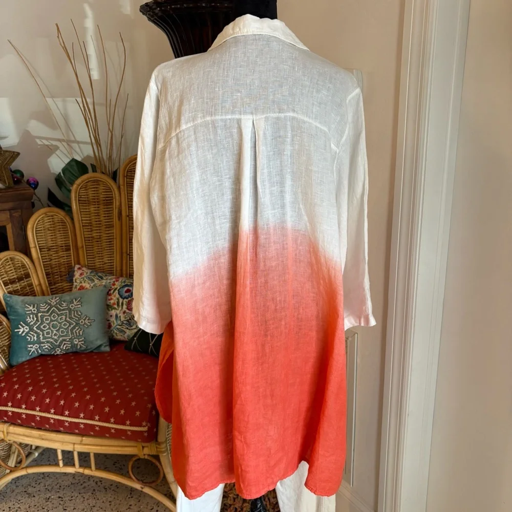 BOGNAR BLU Designer. Linen Ombré White Peach Tunic Top or Dress! 3/4 Sleeves! XL - Picture 5 of 11